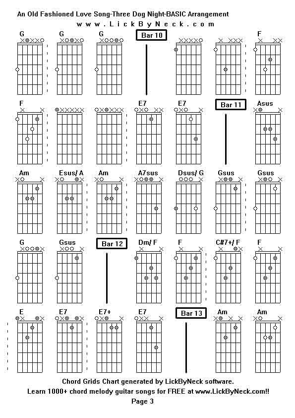 Chord Grids Chart of chord melody fingerstyle guitar song-An Old Fashioned Love Song-Three Dog Night-BASIC Arrangement,generated by LickByNeck software.